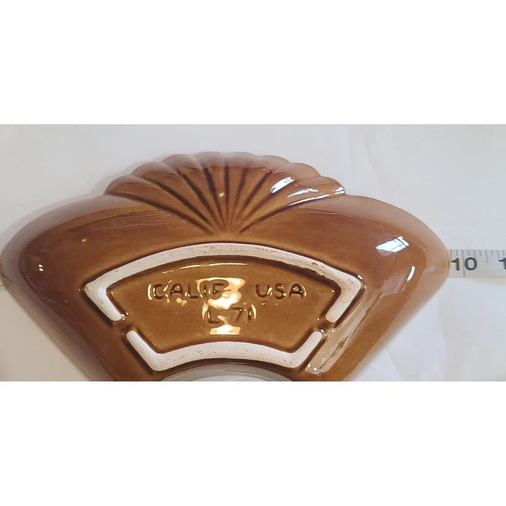 Vintage 4 California Pottery Lazy Susan Chip Dip Sections Yellow Brown USA L-71